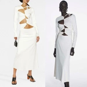 Neu mit Etikett Sid Neigum italienisches Strick-Midikleid mit Spannung und Cut-Outs in Elfenbein Creme Medium - Bild 1 von 11