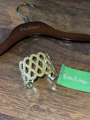 Lilly Pulitzer CUFF STATEMENT BRACELET Textured Gold Metallic Lattice GWP NWT - Image 1 of 4