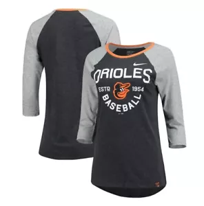Baltimore Orioles Nike Women's Tri-Blend Raglan 3/4 Sleeve T-Shirt Size Small - Picture 1 of 3