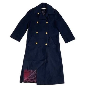 Vintage Navy Wool Trench Coat M L - Picture 1 of 2