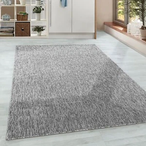 Kurzflor Wohnzimmer Teppich Einfarbig Flachgewebe Hellgrau meliert glänzend  - Bild 1 von 6