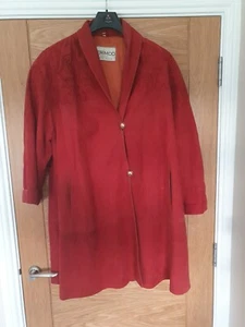 Vintage Derimod Quality Suede Leather Fashion Red Jacket Trench Coat Floral - Picture 1 of 9