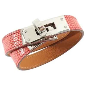 HERMES Kelly Double Tour Lizard Wrap Bracelet Small Bougainvillea Silver Buckle - Picture 1 of 12