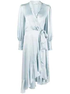 Zimmerman Asymmetric Silk Wrap MIDI Dress in Blue Size 3 Z, 10 US - Picture 1 of 5