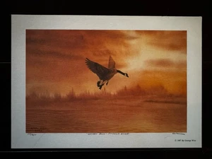 Stampa litografica George Wise 1987 GOLDEN DUSK CANADA GOOSE S&N Pocatello Idaho artista - Foto 1 di 9