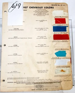 1957 Chevrolet Car & Truck DuPont Paint Chip 5 Pages Set #619 - Picture 1 of 3