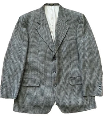 Stafford Blazer Jacket • Checker Plaid Black/White 100% Wool EUC • Size 44R - Image 1 of 4