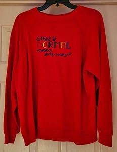 Vintage Hand Made Embroidered Forest Gump Crewneck Sweatshirt~Sz XLarge~Red~ 90s - Picture 1 of 4