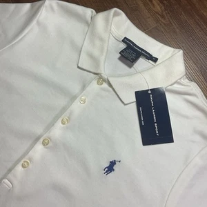 Ralph Lauren Sport Polo Shirt Womens XL White Slim Fit Navy Pony Preppy NWT - Picture 1 of 7