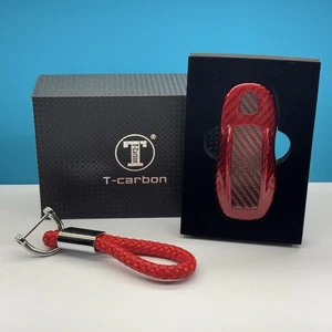 Real T-Carbon Fiber Red Porsche Key Fob Cover Keychain Macan 718 911 Cayenne 918 - Picture 1 of 9