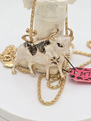¡Nuevo! Collar BETSEY JOHNSON Toro Tauro Blanco con Placa de Oro 30" ¡Envío $ GRATIS!! Foto 1 de 4
