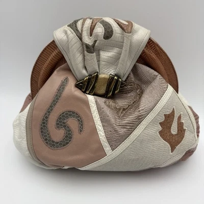 Vintage Sharif Leather Shoulder Bag Cream Brown Tapestry Mosaic Patchwork - Image 1 of 4