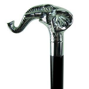Bastón cabeza elefante 36" mango plateado varilla de madera resistente caballero - Imagen 1 de 5