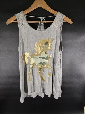Camiseta sin mangas Justice camuflada y metálica dorada unicornio swing 14/16 Foto 1 de 3