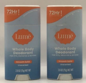 Lume Whole Body Smooth Solid 2.2oz Deodorant Unscented 72 HR Odor Control x2 - Picture 1 of 1