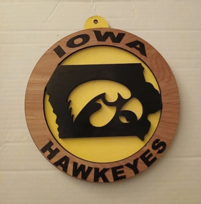 Iowa Hawkeyes 8 1/2 x 8 1/2 Inches Round Wood Laser Etched Logo Sign - Image 1 of 2