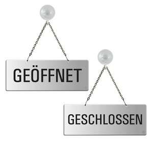 Geöffnet / Geschlossen Schild mit Kette  175x65 mm Aluminium plus Saughaken