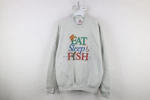 Vintage 90s Streetwear Mens Size XL Eat Sleep Fish Crewneck Sweatshirt Gray USA - Picture 1 of 12
