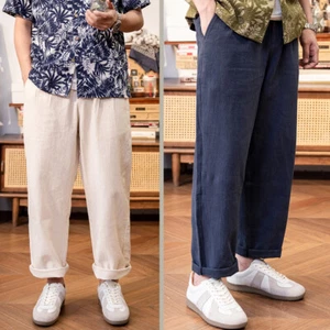 Red Tornado Men Summer Retro Linen Pants Cotton Casual Pants Loose Fit Trousers - Picture 1 of 22