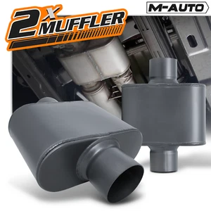 2 Pcs Grey 3" Center Inlet/Outlet Stainless Steel Single Chamber Exhaust Muffler - Picture 1 of 10