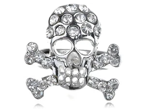 Anarchy Silver Tone Crystal Rhines Pirate Death Skull Bone Cross Biker Ring Hot - Picture 1 of 5