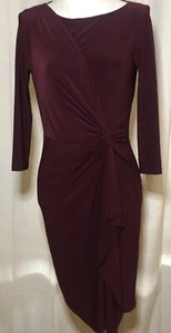 RALPH LAUREN Long Sleeve Burgundy Maroon DRESS Size 6 Faux Wrap Classic Elegant - Picture 1 of 9