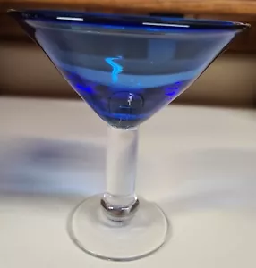 New Sonoma Cobalt Blue Martini/Margarita Glass Clear Thick Stem - Picture 1 of 8