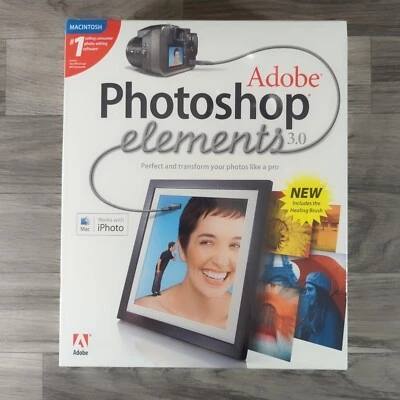 VINTAGE FACTORY SEALED Adobe Photoshop Elements 3.0 2004 w/ Serial Number Mac - Image 1 of 4