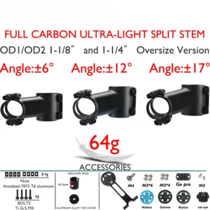 6/12/17Degree Carbon Road/MTB Bike Stem 60-120mm Fork Clamp Diameter 28.6/31.8mm - Picture 1 of 48