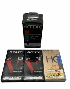 6 VHS leere T-120 Stunden 6 Stunden Kassetten Brandneu Versiegelt (3) Sony & (3) TDK - Bild 1 von 4