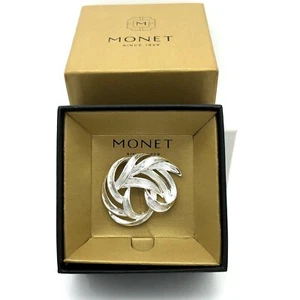 Monet Textured Silver Tone Abstract Brooch NIB - Picture 1 of 12