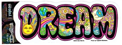 YUJEAN Dream Word Art Dan Morris Die Cut Decal Sticker New Hippie Rainbow Flowers Sun