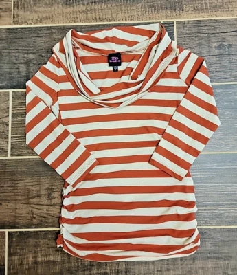 2b Bebe Women Top Size S Rust Gold Fleck Striped Stretch Ruched Cowl Neck Blouse - Image 1 of 4