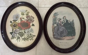 Vintage Oval Framed Art Prints 1940’s Miroir De Modes And London Florals - Picture 1 of 9