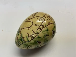 Vintage Lester Breininger Redware Pottery Egg 3.25” long 1991 Rabbit - Picture 1 of 4