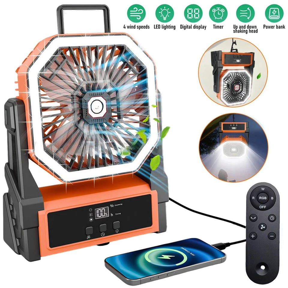 Up to 96hours Battery Portable Camping Fan with 20000mAh Rechargeable Power Bank