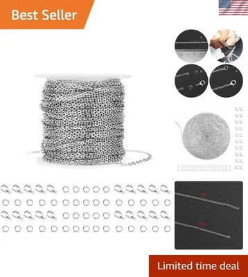 Kit de joyería hágalo usted mismo: cadena de acero inoxidable de 36 pies, 20 cierres de langosta, 30 anillos de salto Foto 1 de 4