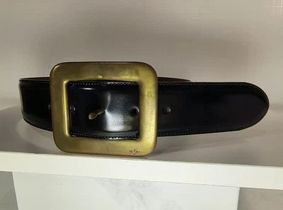 Cinto de couro envernizado RL 94 Ralph Lauren vintage fivela de latão preto Itália 222 3500 - Imagem 1 de 4