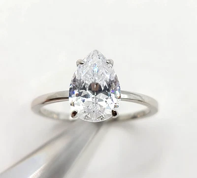 Radiant Cut Pear Cut 10mm Zircon 925 Sterling Silver Ring sz 7 - Image 1 of 4