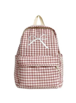 Mochila a Cuadros Rosa y Blanco con Lazo Bordado - Zenana Foto 1 de 3