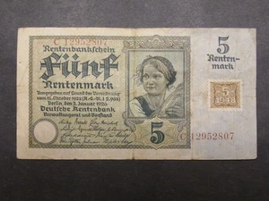 Geldschein von DDR 5 Mark (mit Kupon) 1948 Serie C. KN  8-Stellig. SELTEN ! - Bild 1 von 2