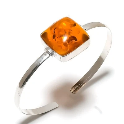 Bracelete ajustável de prata esterlina 925 pedra preciosa âmbar báltico E226 - Imagem 1 de 3