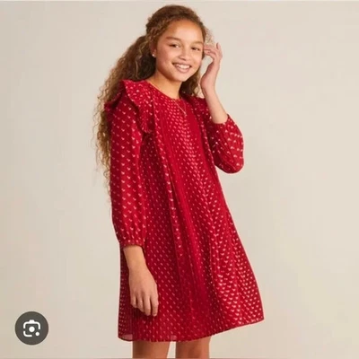 Vestido plissado feminino Vineyard Vines tamanho S manga 3/4 novo sem etiquetas feriado vermelho e dourado - Imagem 1 de 4