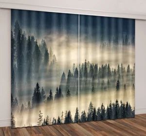 Nature Forest Foggy Pine Trees 3D Window Curtains Blockout Drapes Fabric 2 Panel - Picture 1 of 11