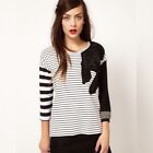 Sonia Rykiel Womens Black And White Striped With Tiger Applique Tee Large