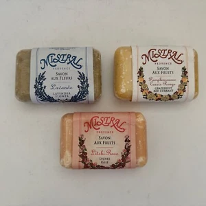 3 Bars Soap Mistral France Grapefruit Red Currant Lavender Lychee Rose Bars Soap - Picture 1 of 6