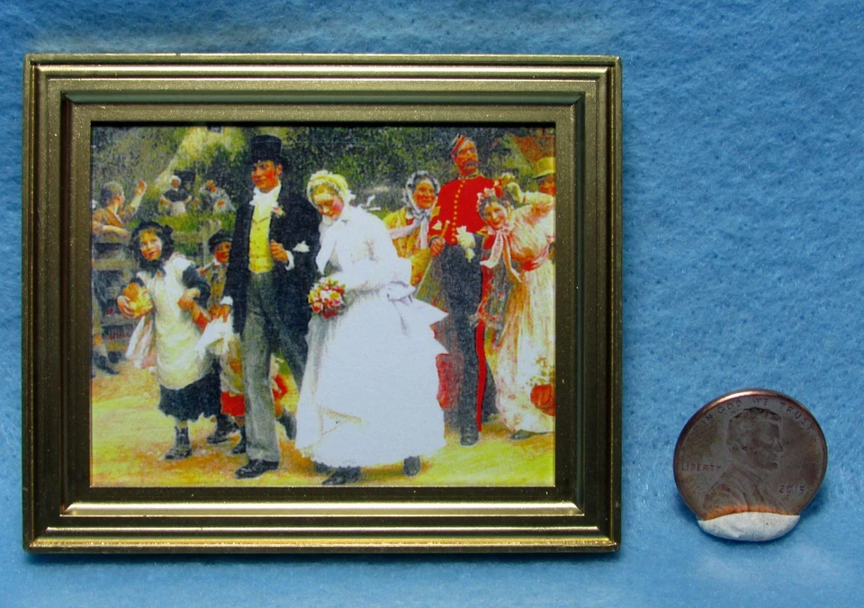 Cuadro miniatura de boda de campo de casa de muñecas en marco ~ 9891GW Foto 1 de 1