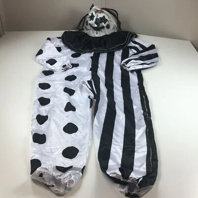 Fun World Boys Black White Scary Clown Jumpsuit Costume And Mask Medium 8-10 - Image 1 of 4