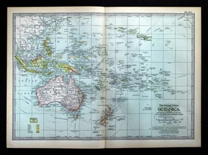 1897 Century Map Oceania Australia New Zealand Samoa Fiji Hawaii Tahiti Pacific - Picture 1 of 5