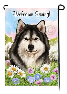 Willkommen Frühling Garten Flagge - grau und weiß Alaskan Malamute - Bild 1 von 1